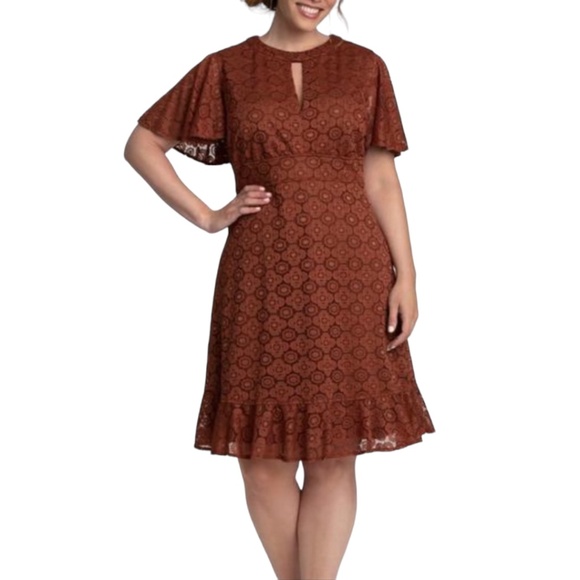 Kiyonna Dresses & Skirts - NWT Kiyonna Middleton Lace Dress Size 0 in Rust Brown